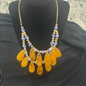 Elegant Gold and Blue Beaded Necklace